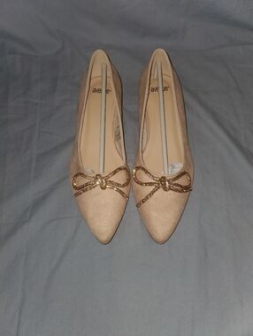 Avenue Blush Pointed Toe Flats with Crystal Bow Accent